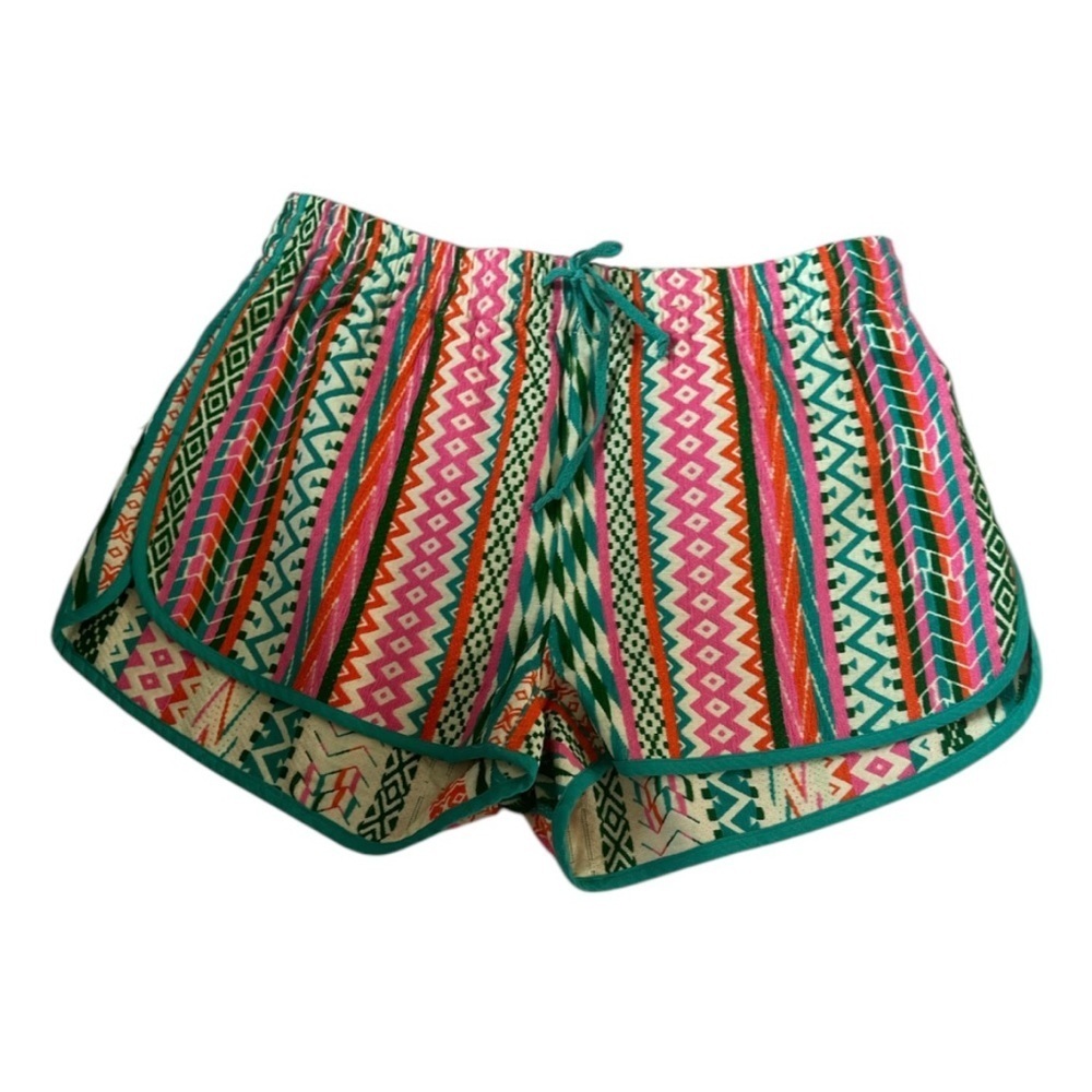 Judith March Multicolor Aztec-Print Athletic Shorts - Teal, Pink, Orange
